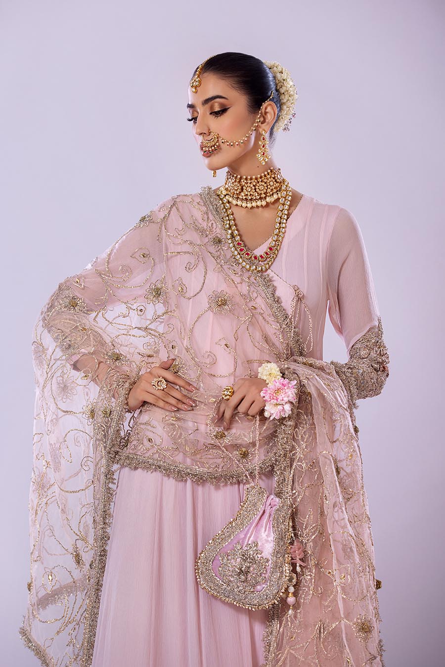 Khuda Baksh White/Pink/Turquoise Sharara Suit