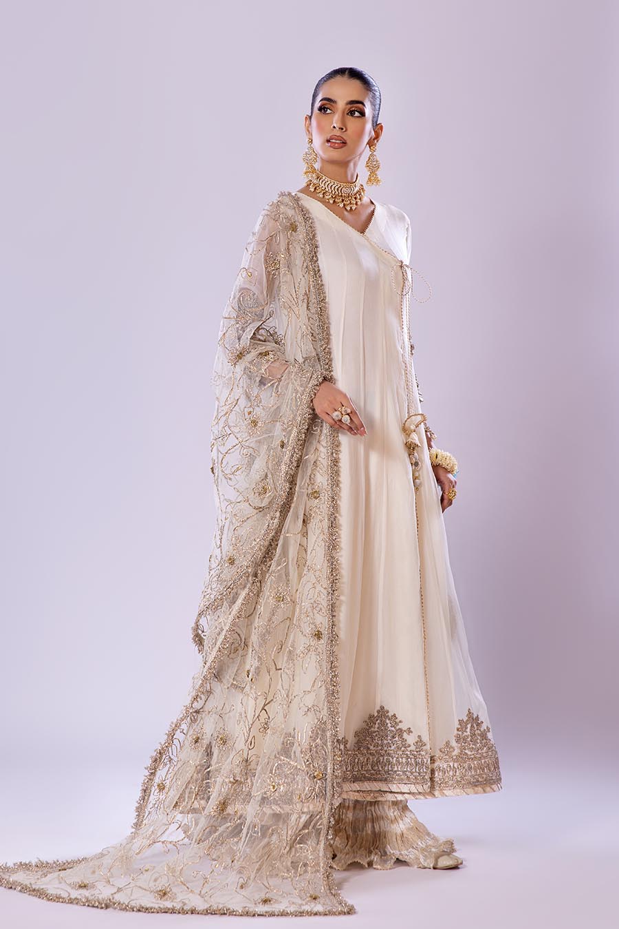 Khuda Baksh White/Pink/Turquoise Sharara Suit
