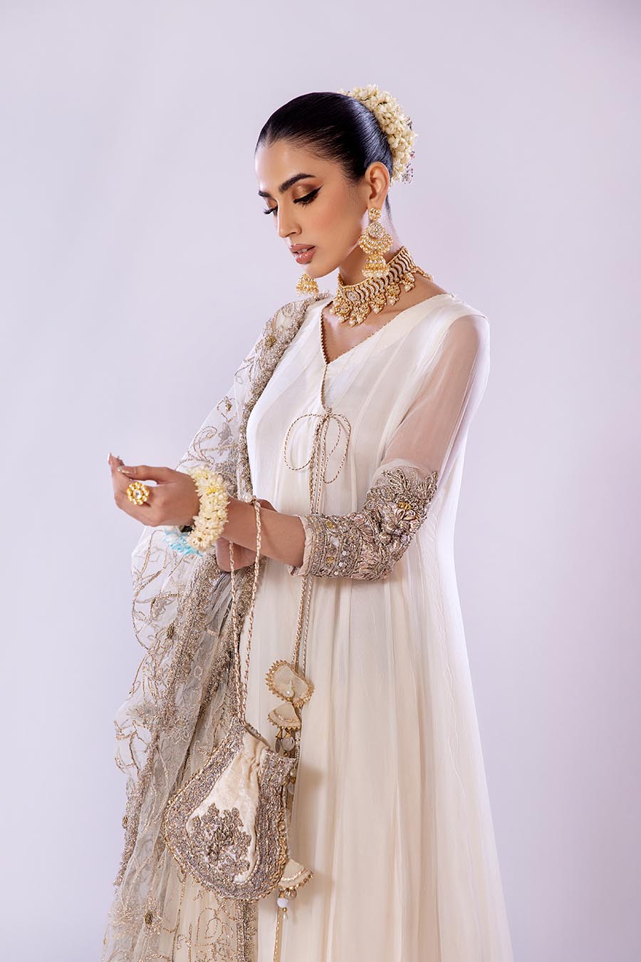 Khuda Baksh White/Pink/Turquoise Sharara Suit