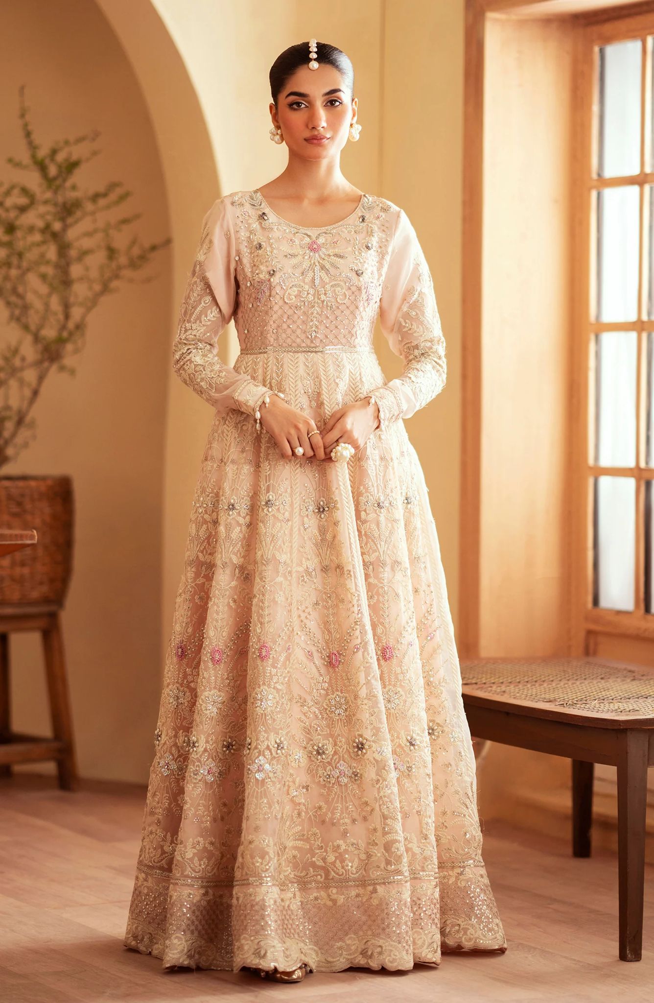 Emaan Adeel Beige Maxi Dress