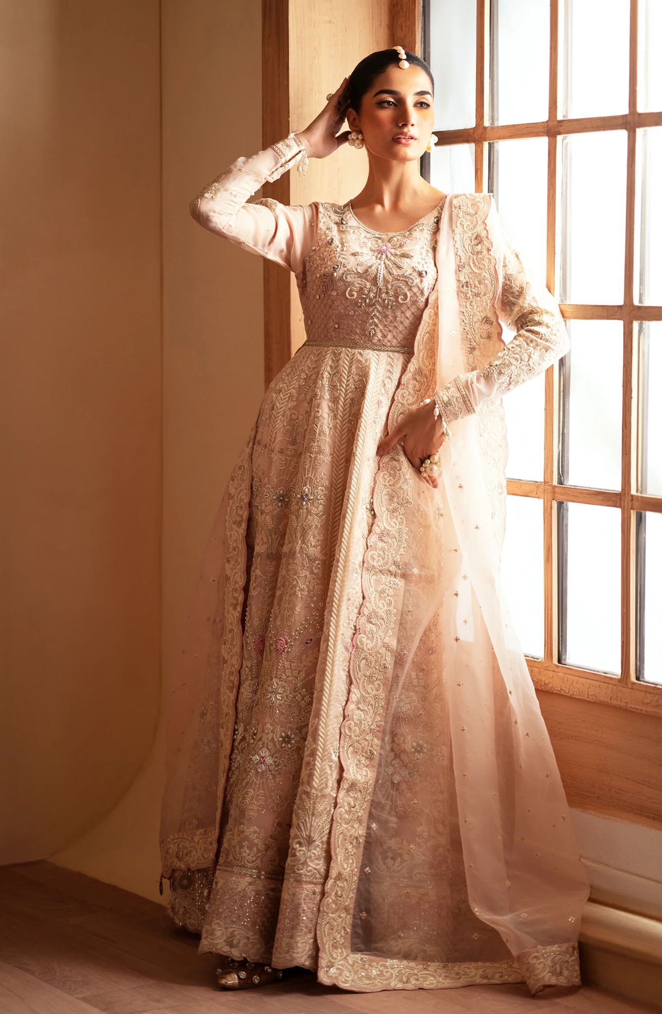 Emaan Adeel Beige Maxi Dress