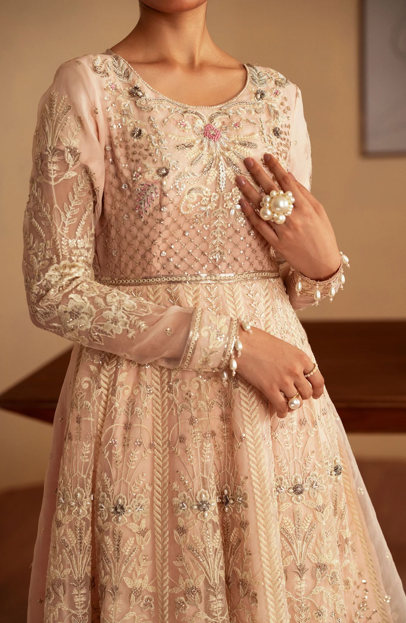 Emaan Adeel Beige Maxi Dress