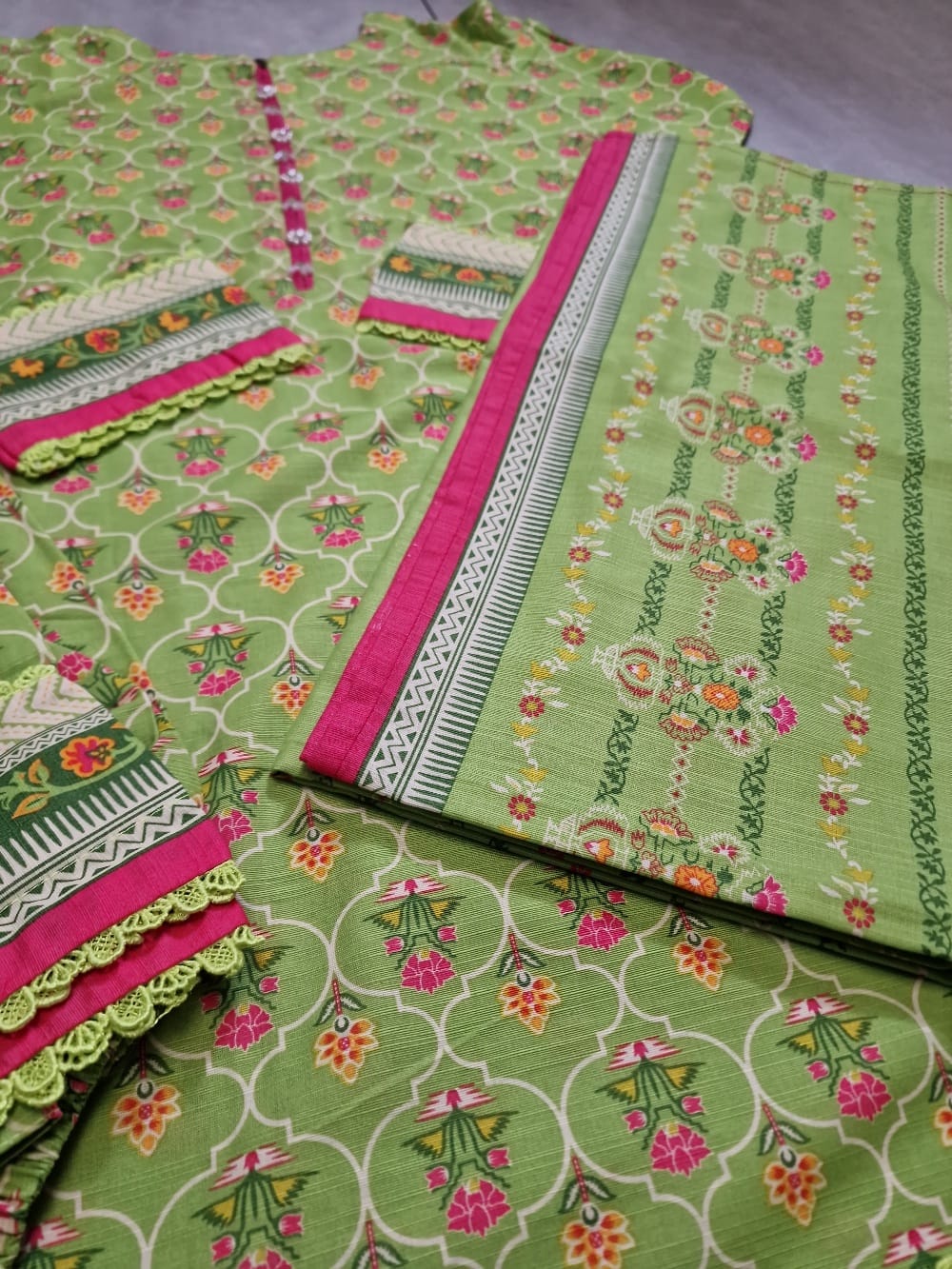 Light Green Flower Khaddar Suit