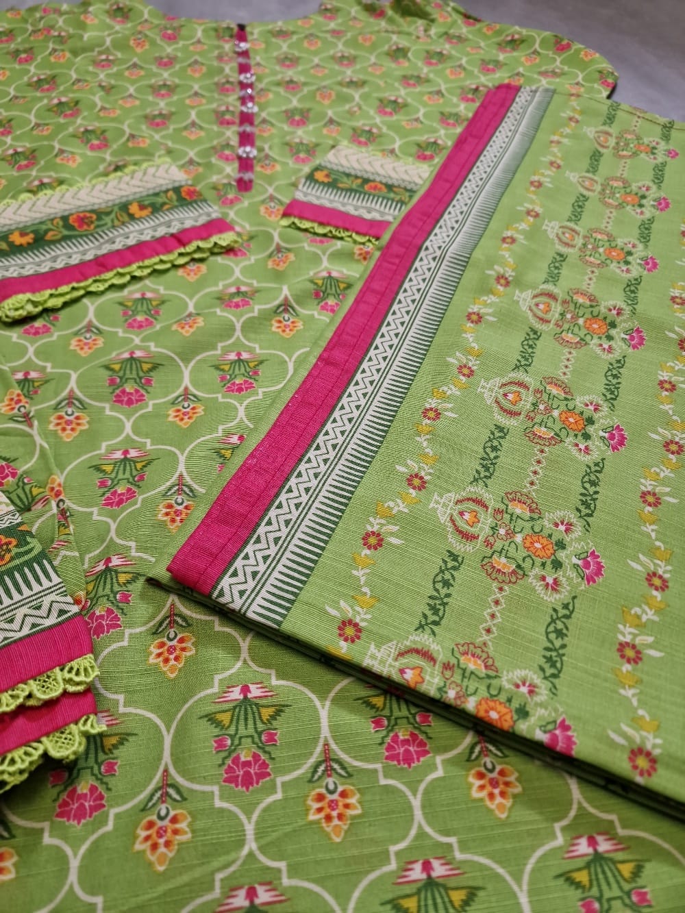 Light Green Flower Khaddar Suit