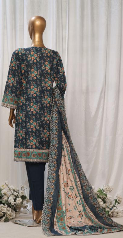 Khaddar Suit - Blau mit Blumenmuster