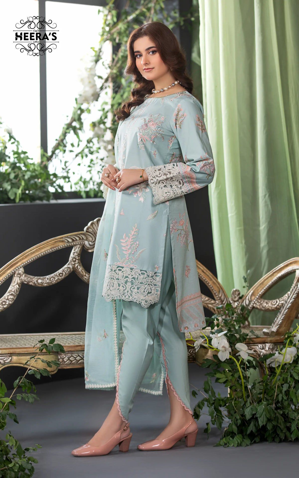 Turquoise floral Heera Suit