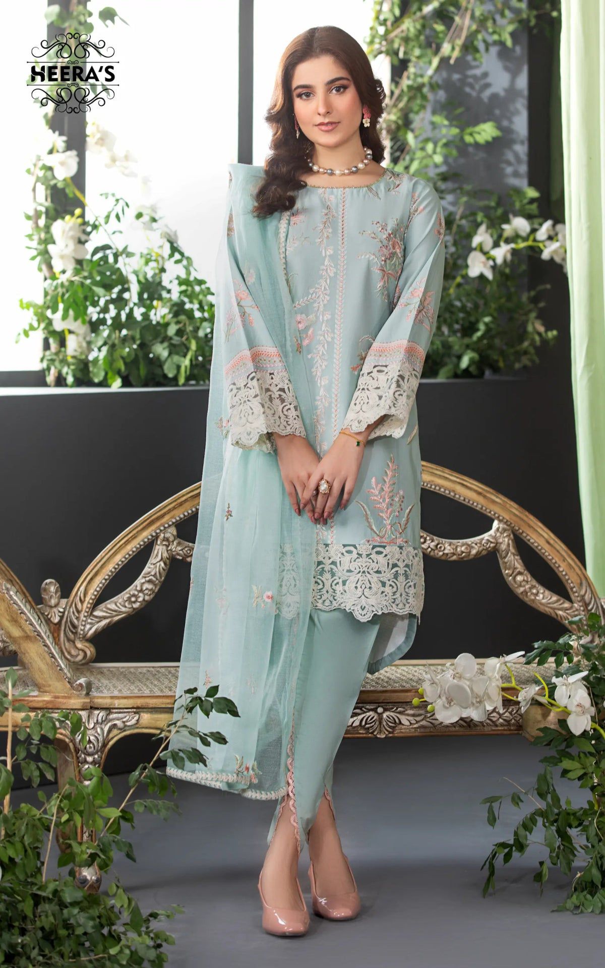 Turquoise floral Heera Suit