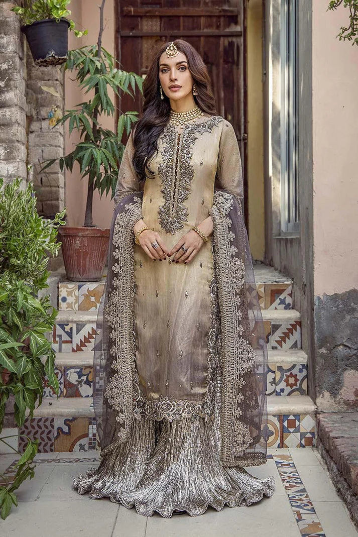 Khuda Baksh Gold Brown Sharara Suit