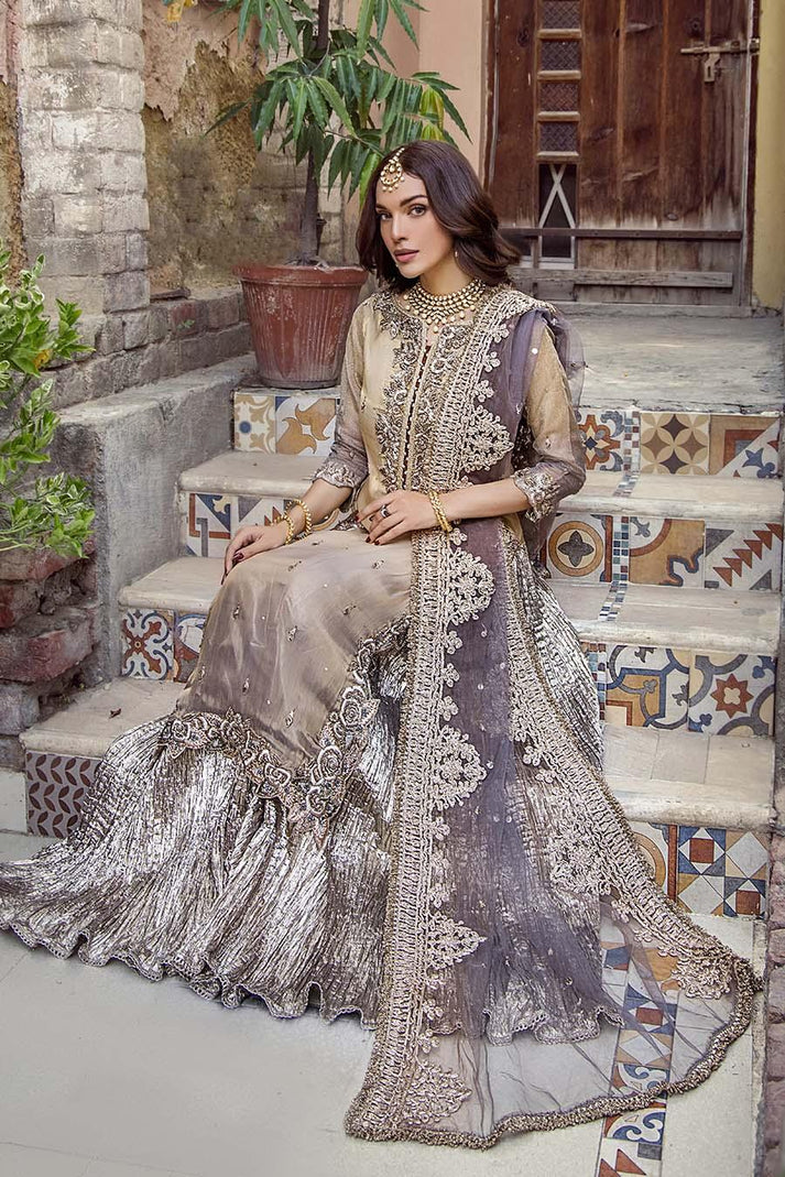 Khuda Baksh Gold Brown Sharara Suit