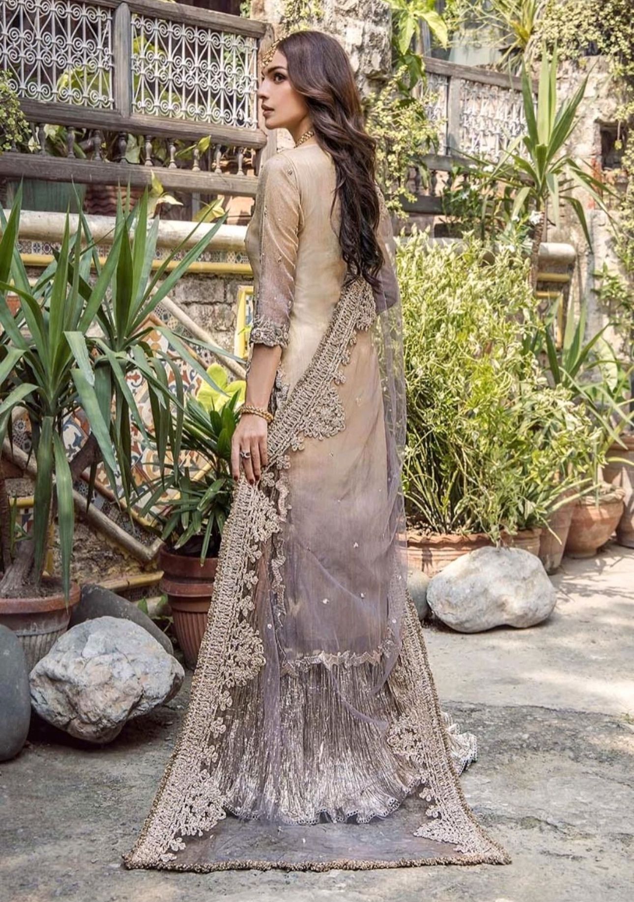 Khuda Baksh Gold Brown Sharara Suit