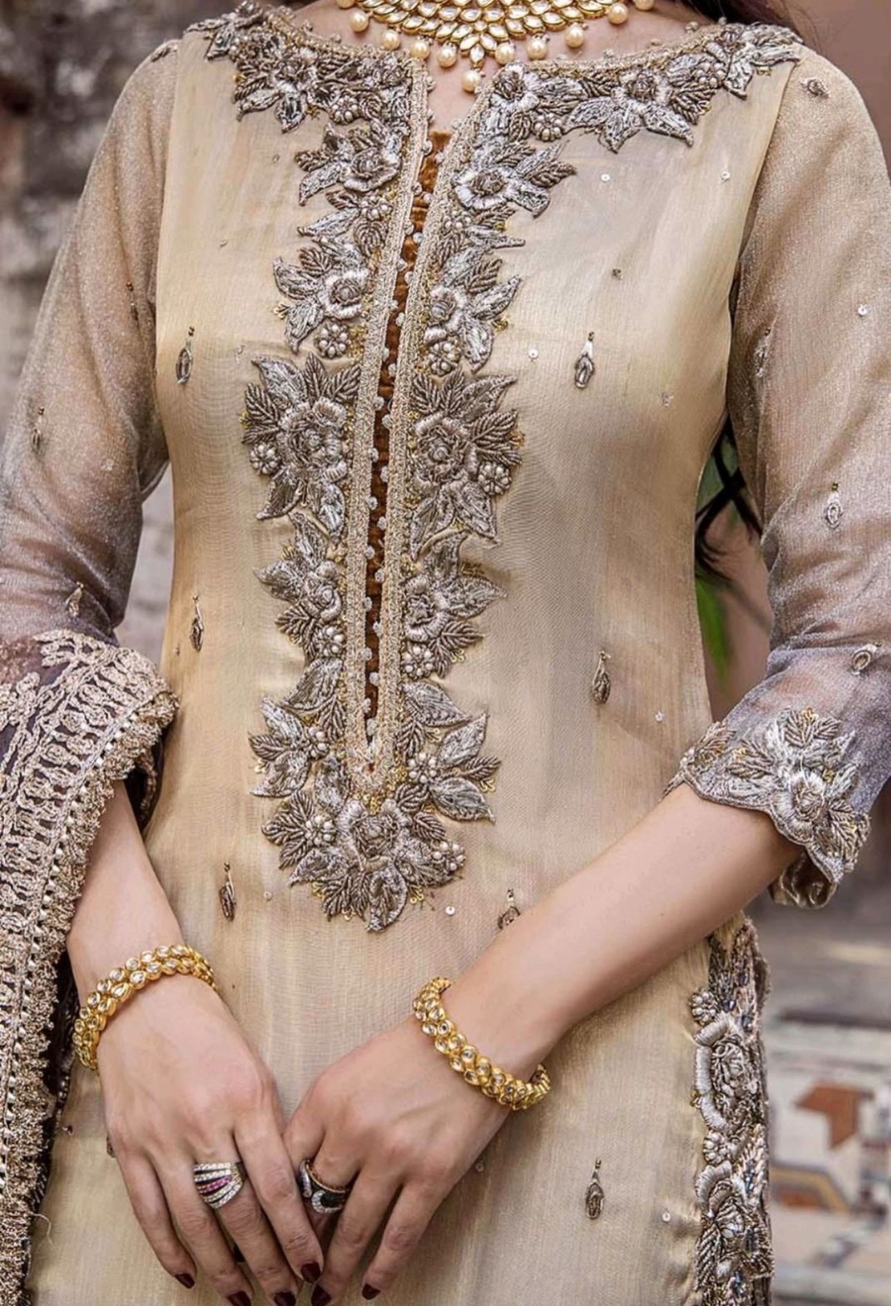 Khuda Baksh Gold Brown Sharara Suit