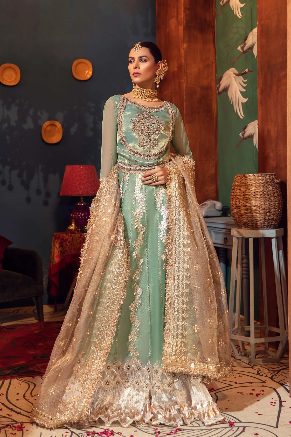 Khuda Baksh Green Sharara Suit