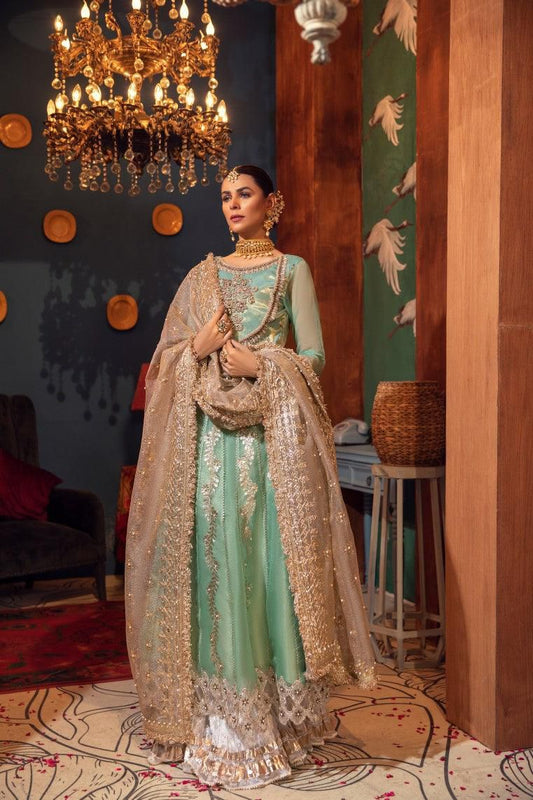 Khuda Baksh Green Sharara Suit