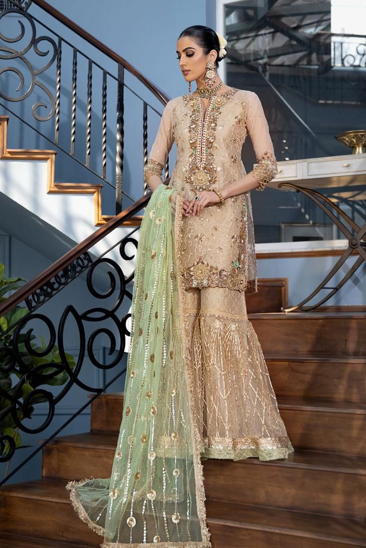 Khuda Baksh Rose Gold Sharara Suit