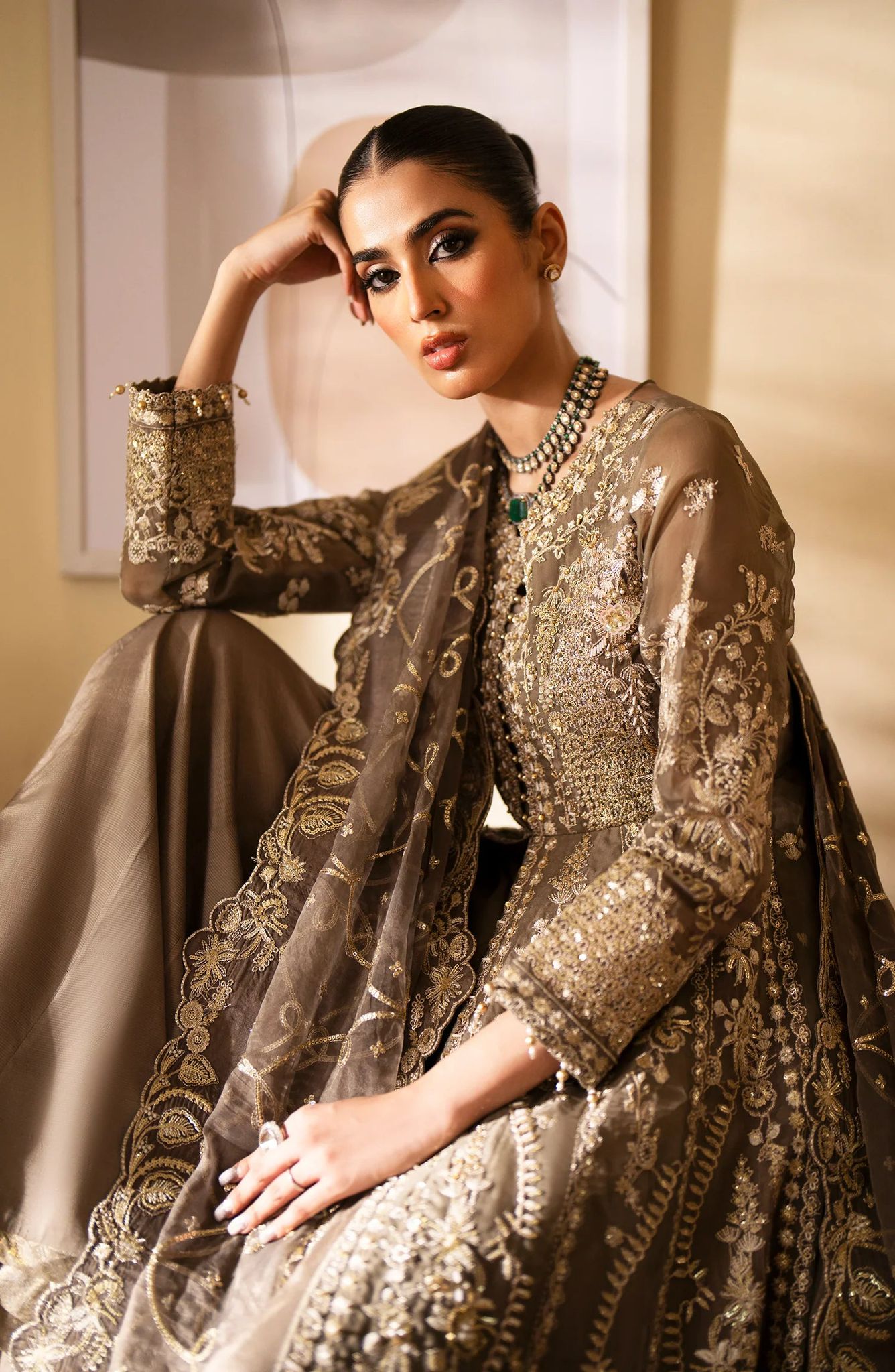 Emaan Adeel Brown Maxi Dress