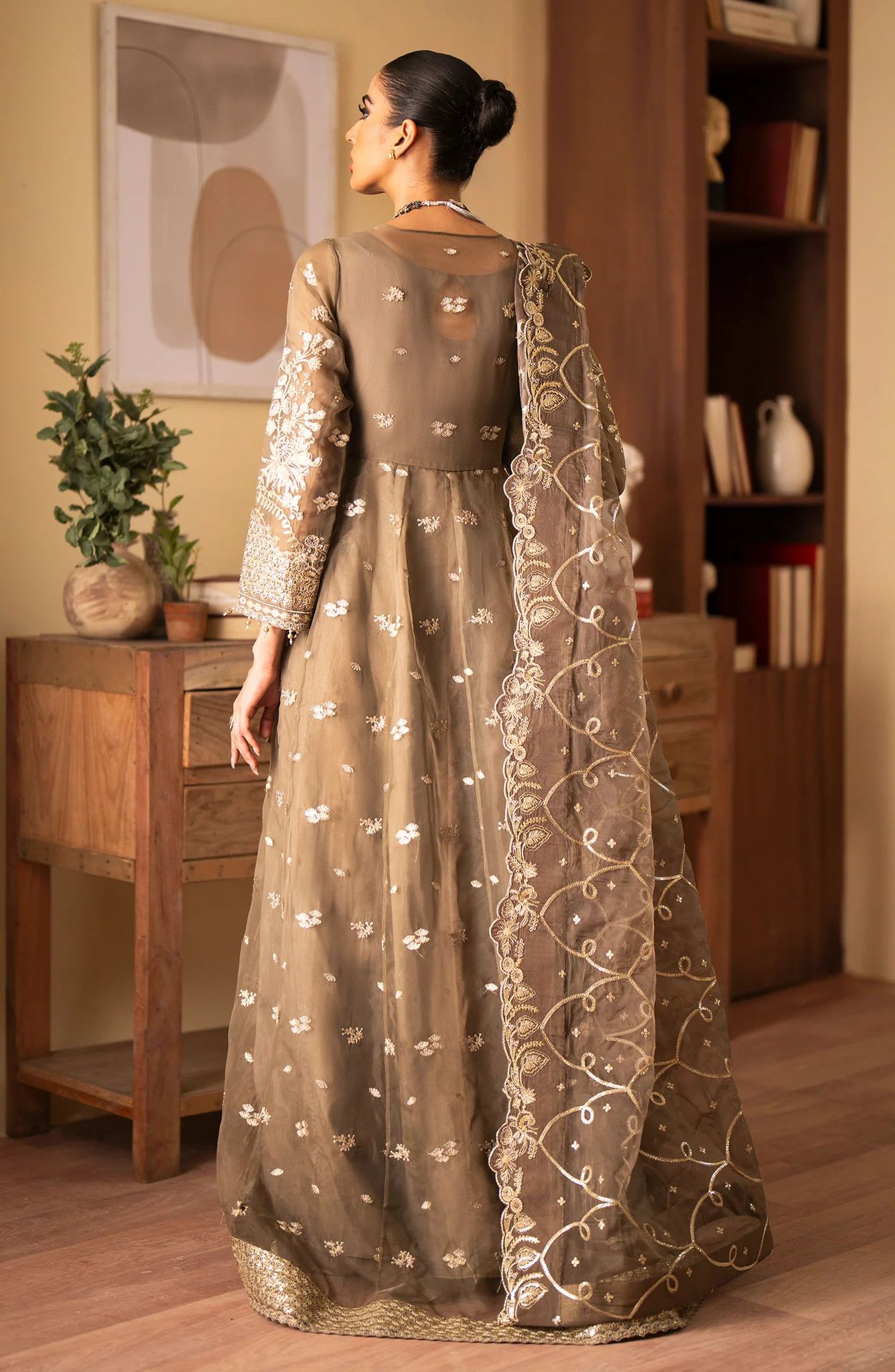 Emaan Adeel Brown Maxi Dress