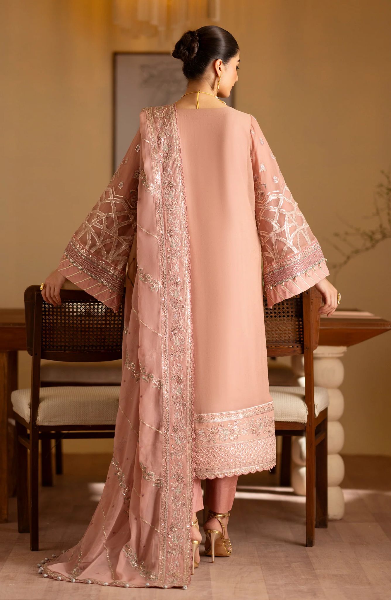 Emaan Adeel Pastel Pink Chiffon Suit