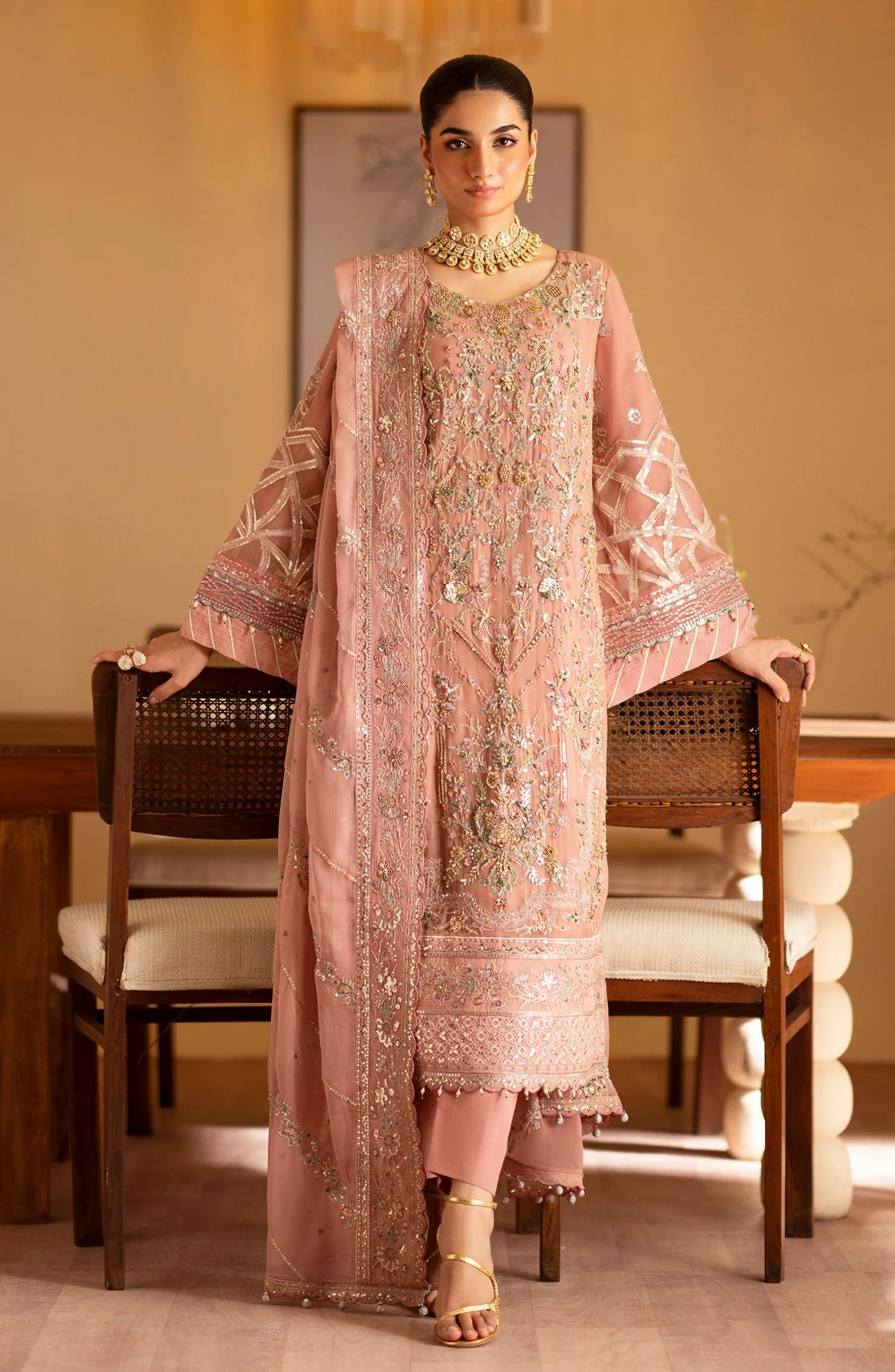 Emaan Adeel Pastel Pink Chiffon Suit