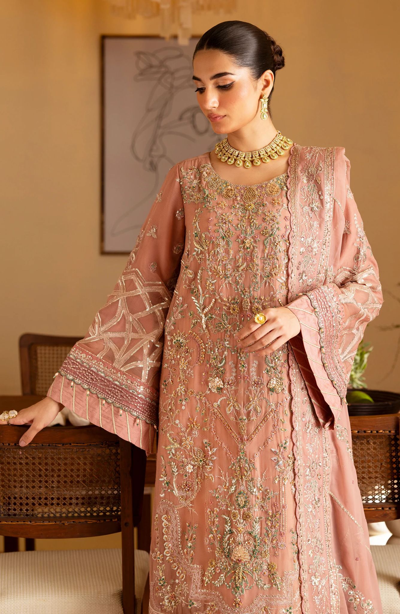 Emaan Adeel Pastel Pink Chiffon Suit