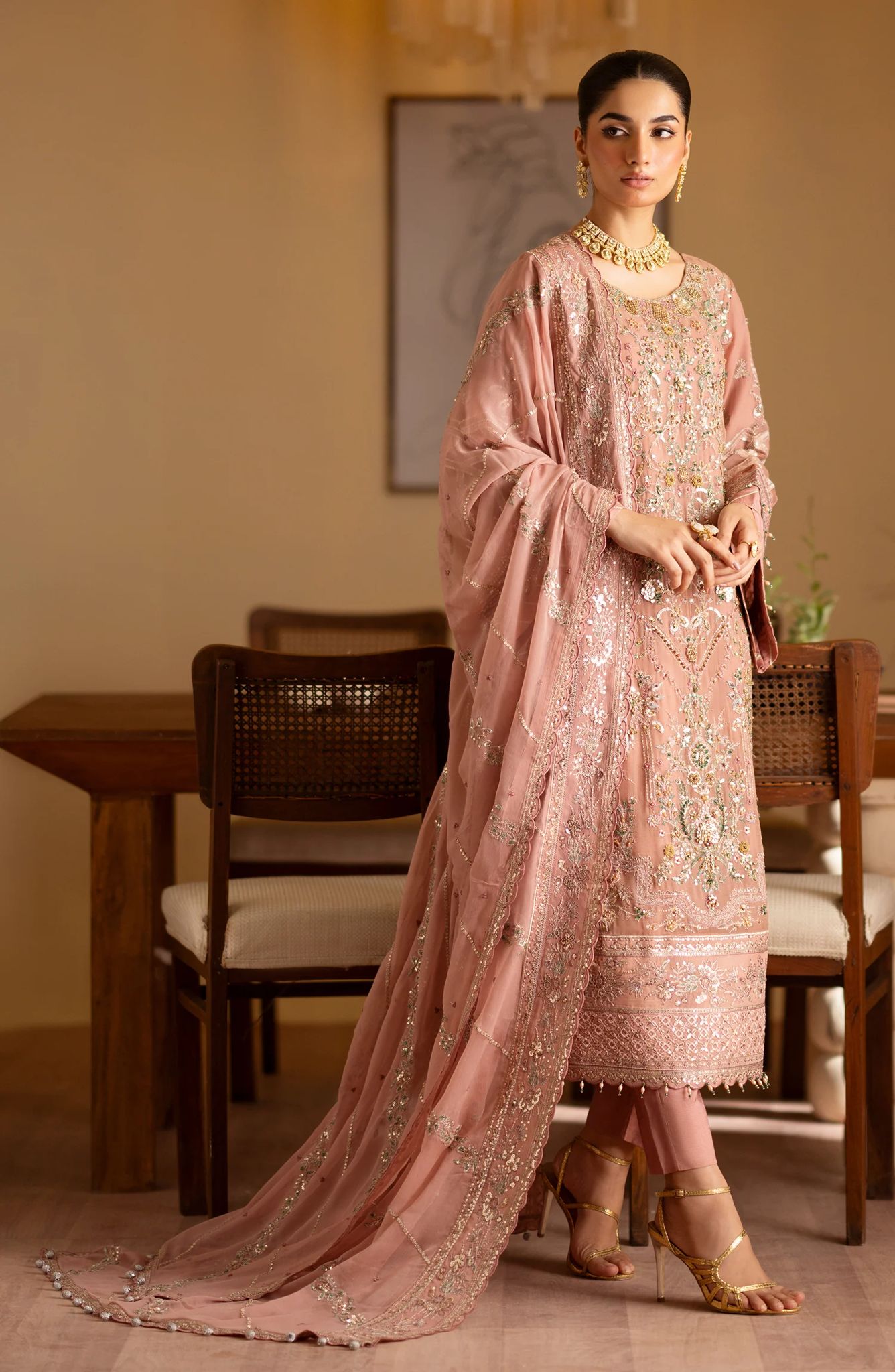 Emaan Adeel Pastel Pink Chiffon Suit