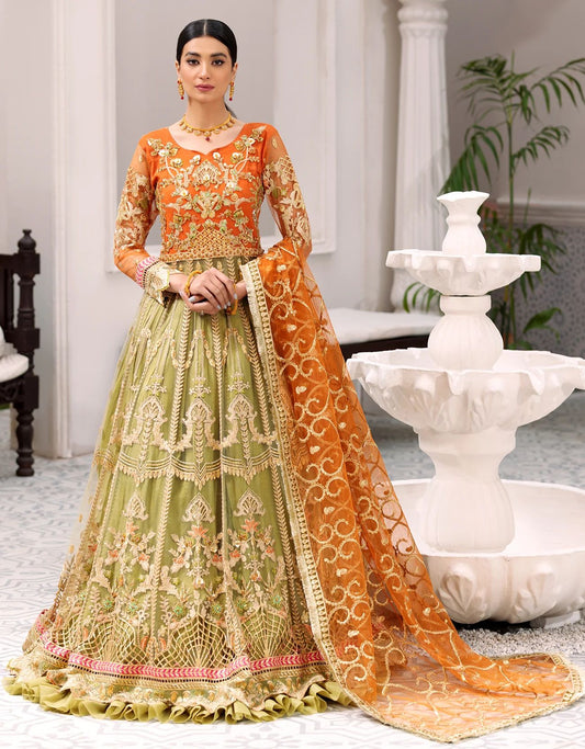 Emaan Adeel Green Orange Maxi Dress