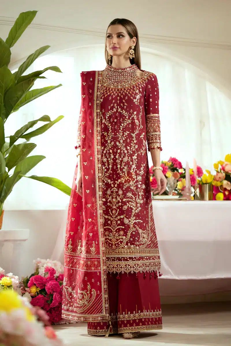 Qalamkar Red Palazzo Suit