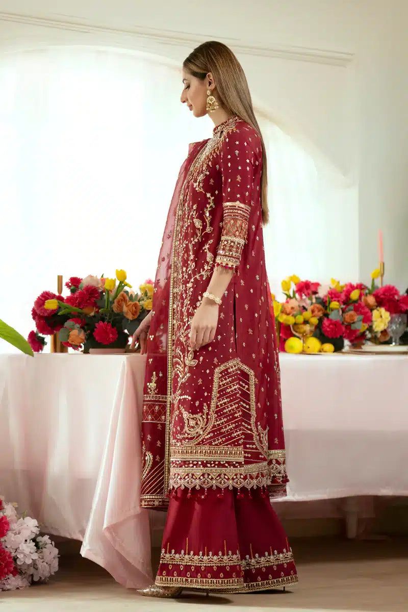 Qalamkar Red Palazzo Suit