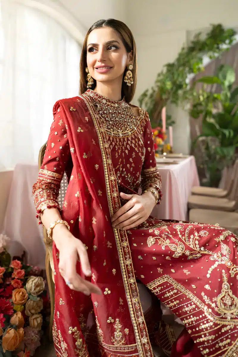 Qalamkar Red Palazzo Suit