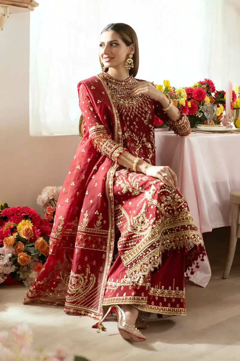 Qalamkar Red Palazzo Suit