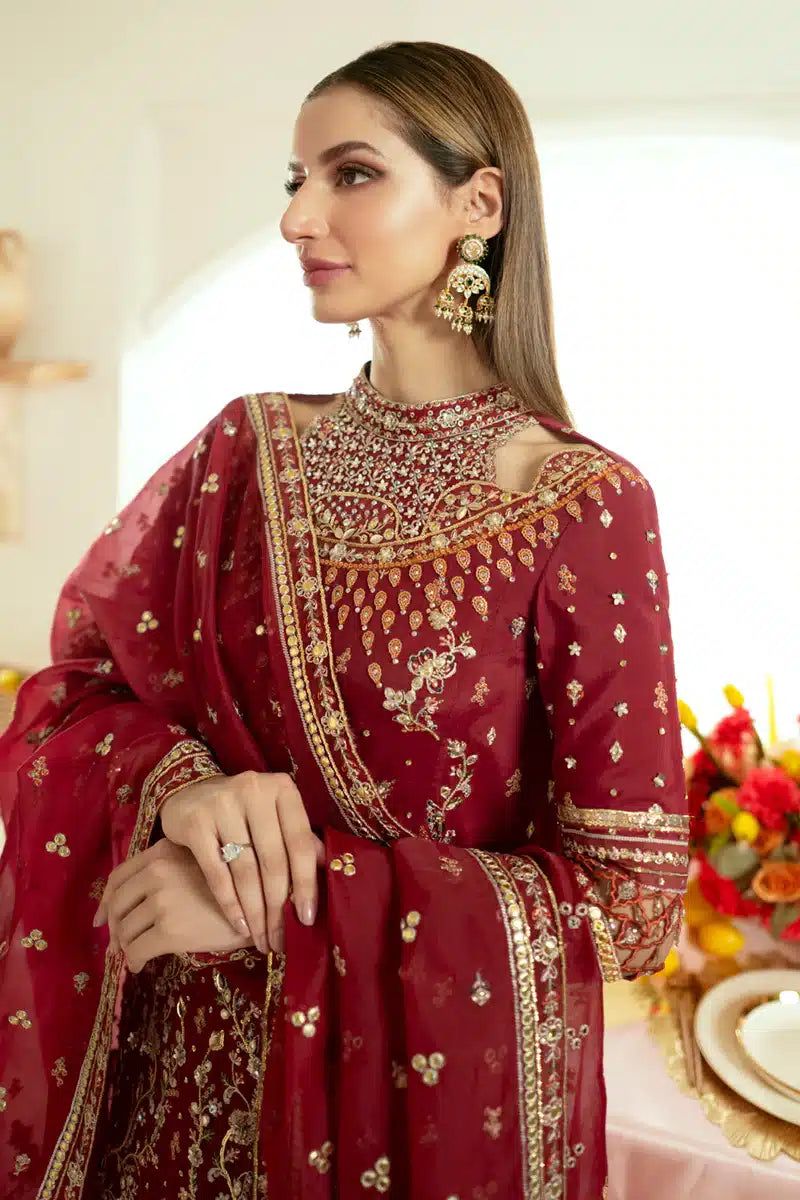 Qalamkar Red Palazzo Suit