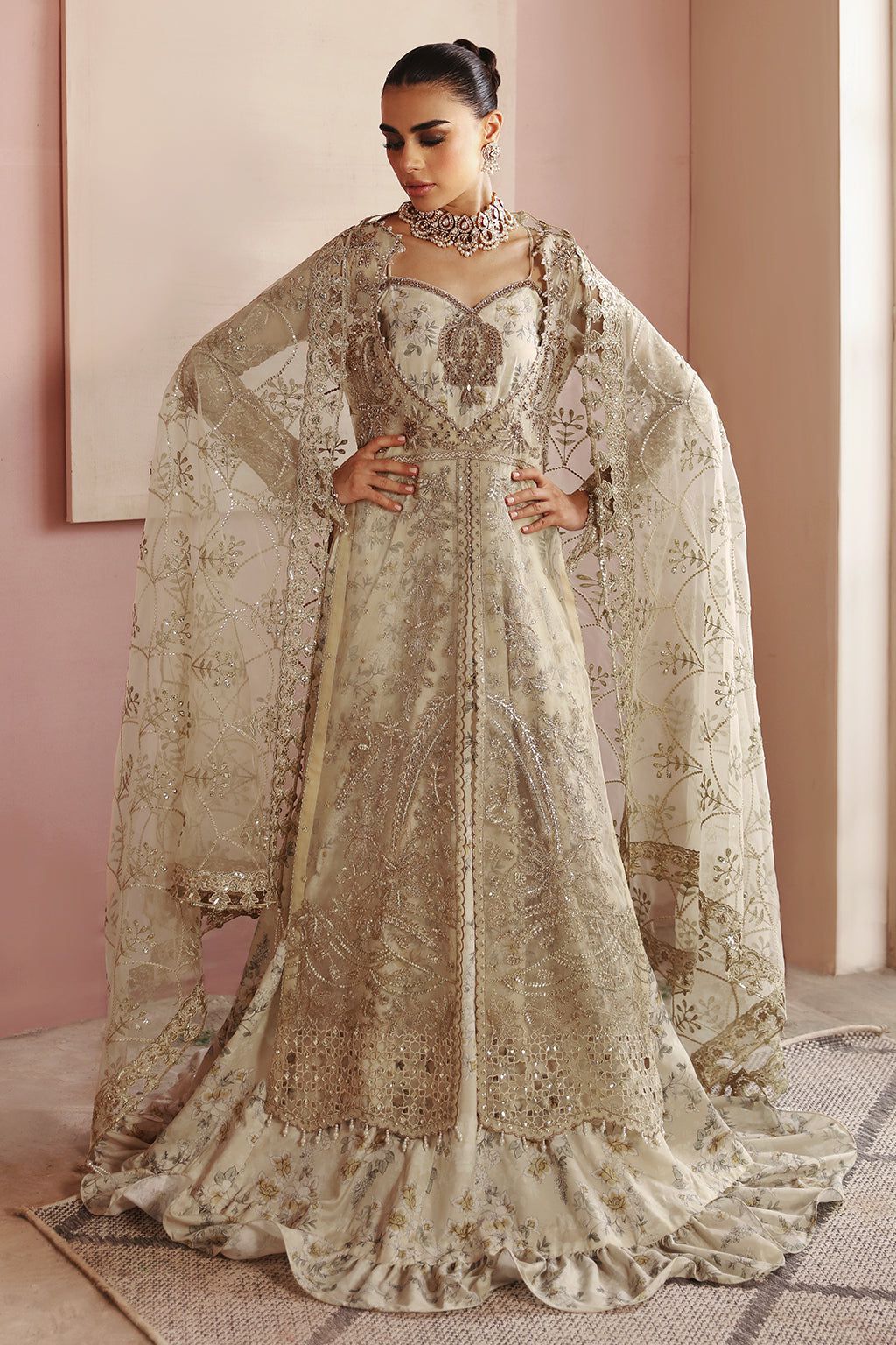 Ramsha Beige Organza Suit