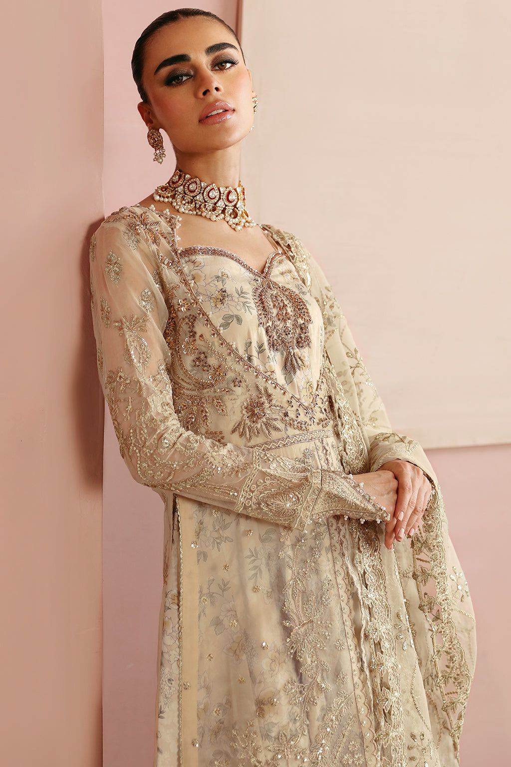 Ramsha Beige Organza Suit