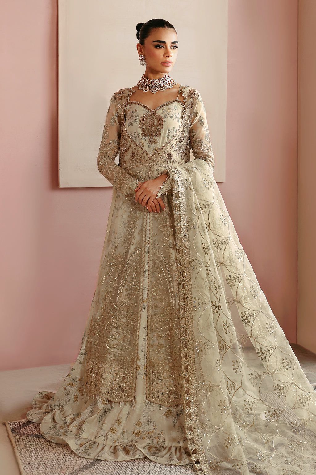 Ramsha Beige Organza Suit