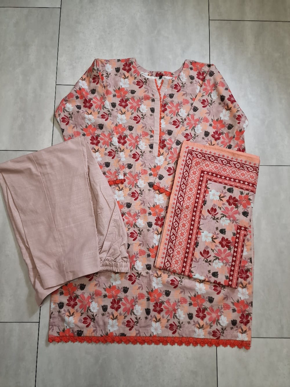 Flower Pink Khaddar Suit