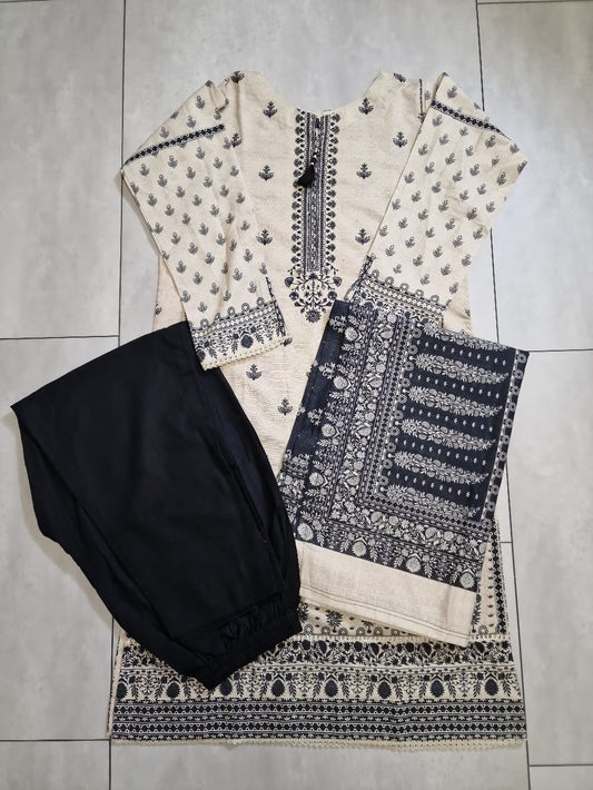 Black White Khaddar Suit