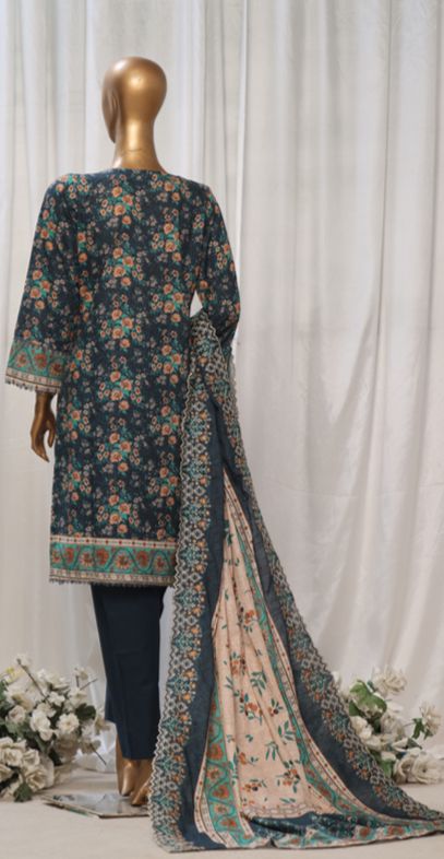 Blue Flower Embroidered Khaddar Suit