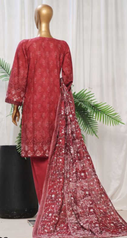 Red Embroidered Khaddar Suit