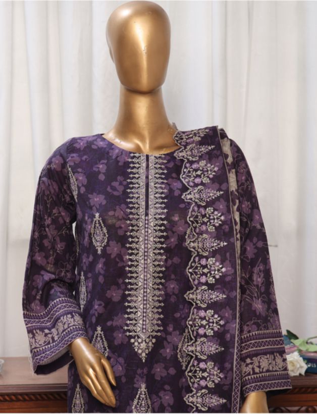 Purple Embroidered Khaddar Suit