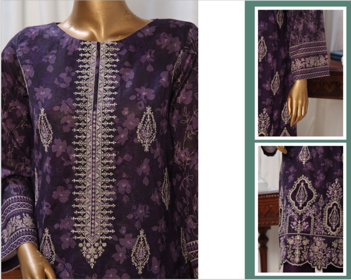 Purple Embroidered Khaddar Suit