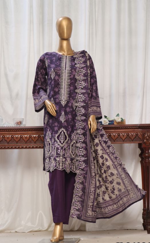 Purple Embroidered Khaddar Suit