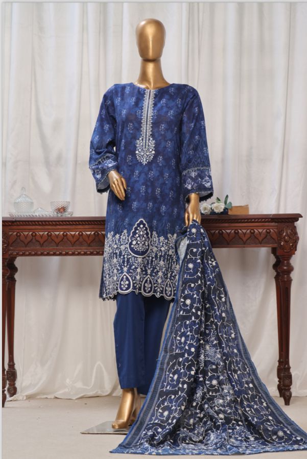 Blue Embroidered Khaddar Suit