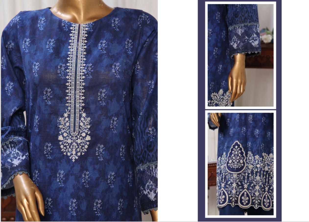 Blue Embroidered Khaddar Suit