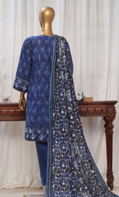 Blue Embroidered Khaddar Suit