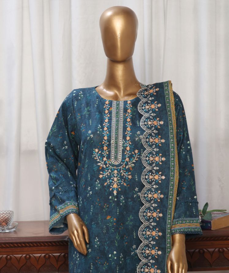 Blue Embroidered Khaddar Suit