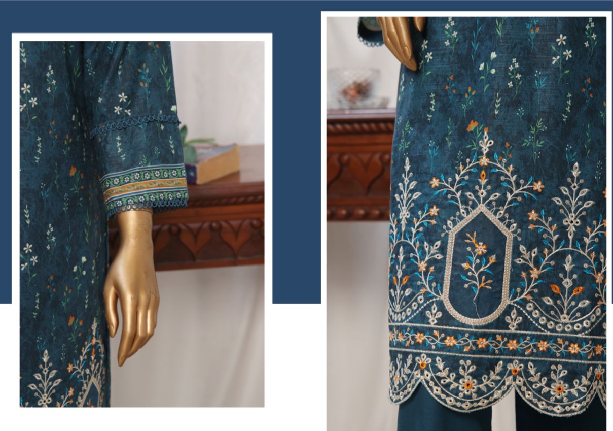 Blue Embroidered Khaddar Suit