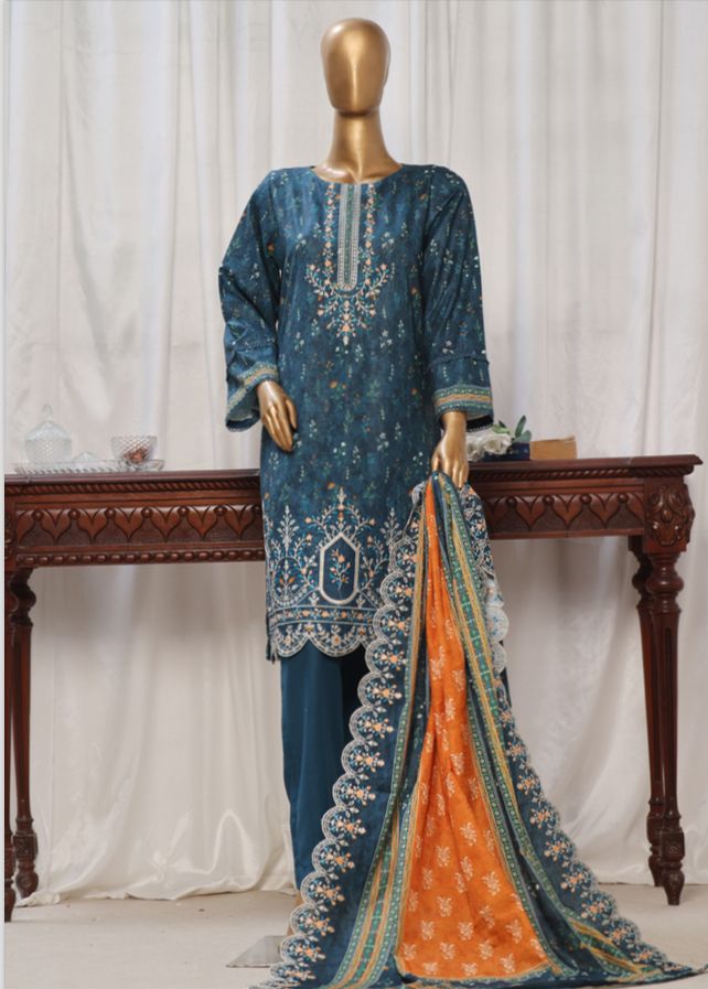 Blue Embroidered Khaddar Suit