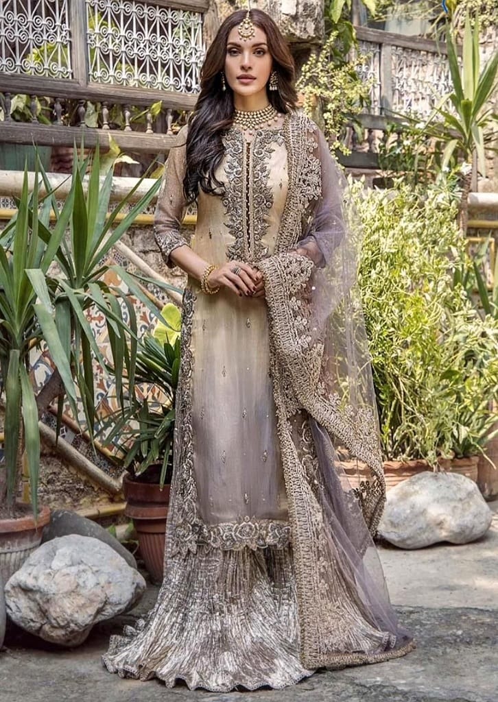 Khuda Baksh Gold Brown Sharara Suit