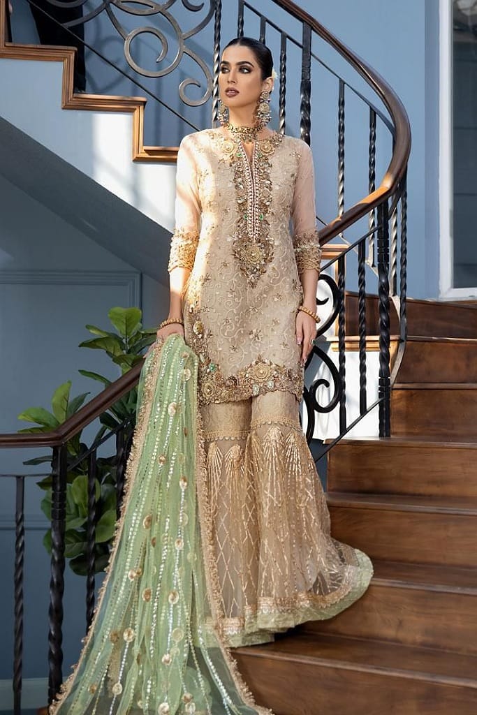 Khuda Baksh Rose Gold Sharara Suit