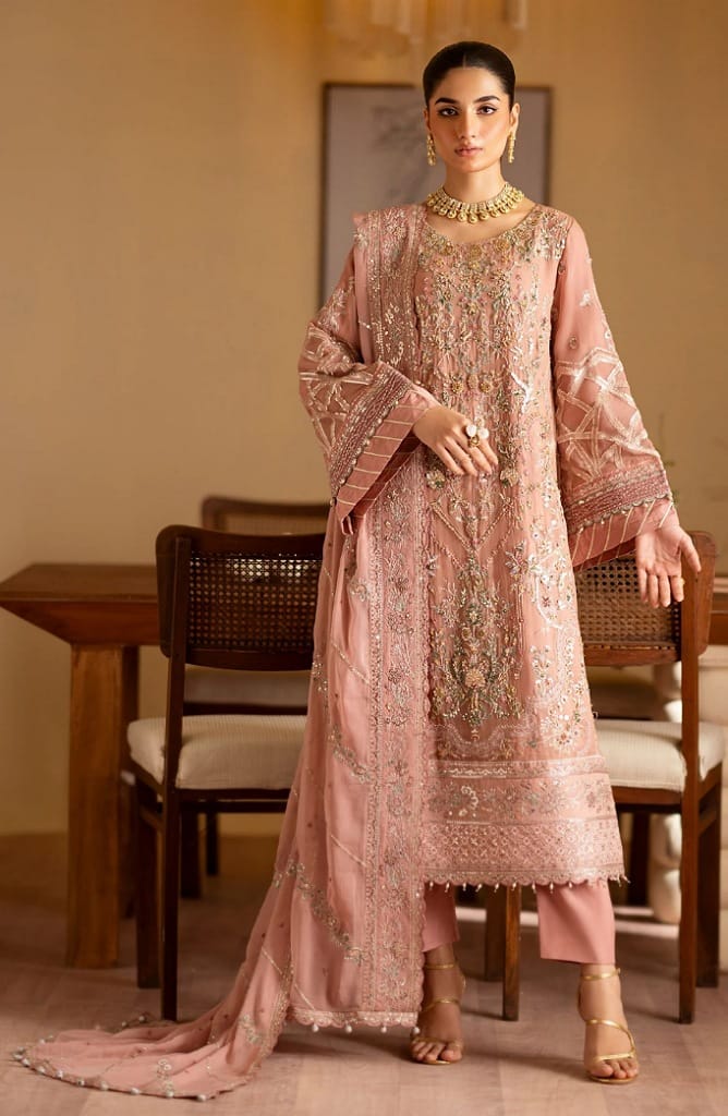 Emaan Adeel Pastel Pink Chiffon Suit